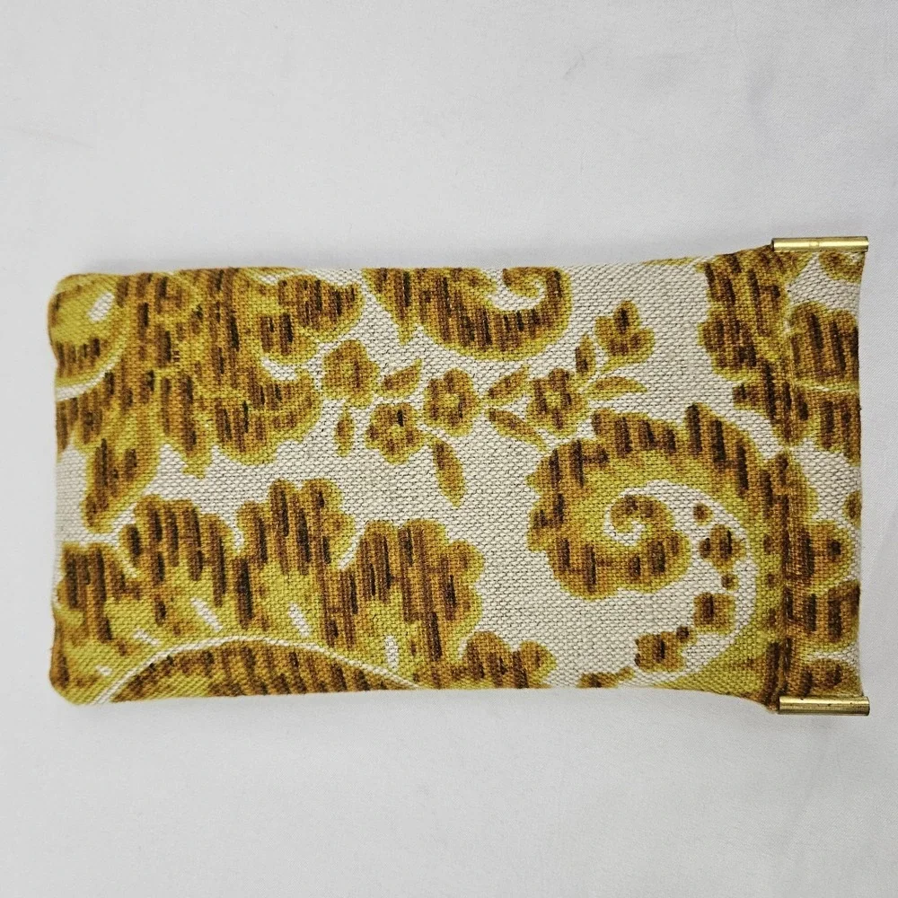 Vtg Optical Fashion by Rosanne Eyeglasses Case Gold Tapestry Kiss Lock MCM Boho